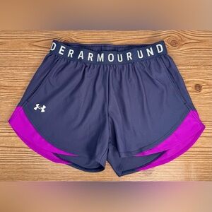 Women’s Under Armour play up Purple Grey Athletic Running Shorts SZ S/M